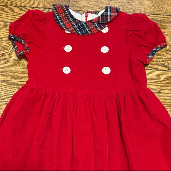 Red Corduroy and Plaid Sz 6 Dress - Picture 2 of 6
